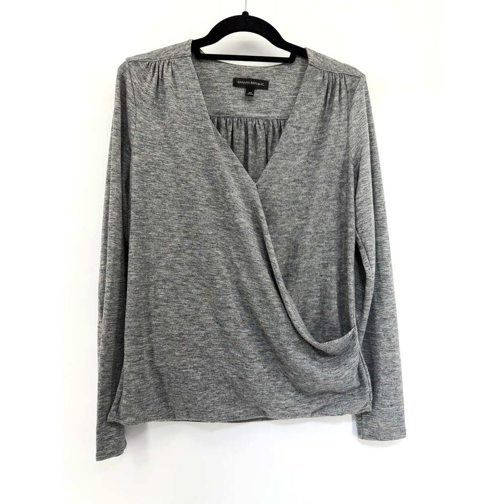 Banana Republic Cozy Wrap Sweater Gray Heather Long Sleeve Soft Casual Women XS